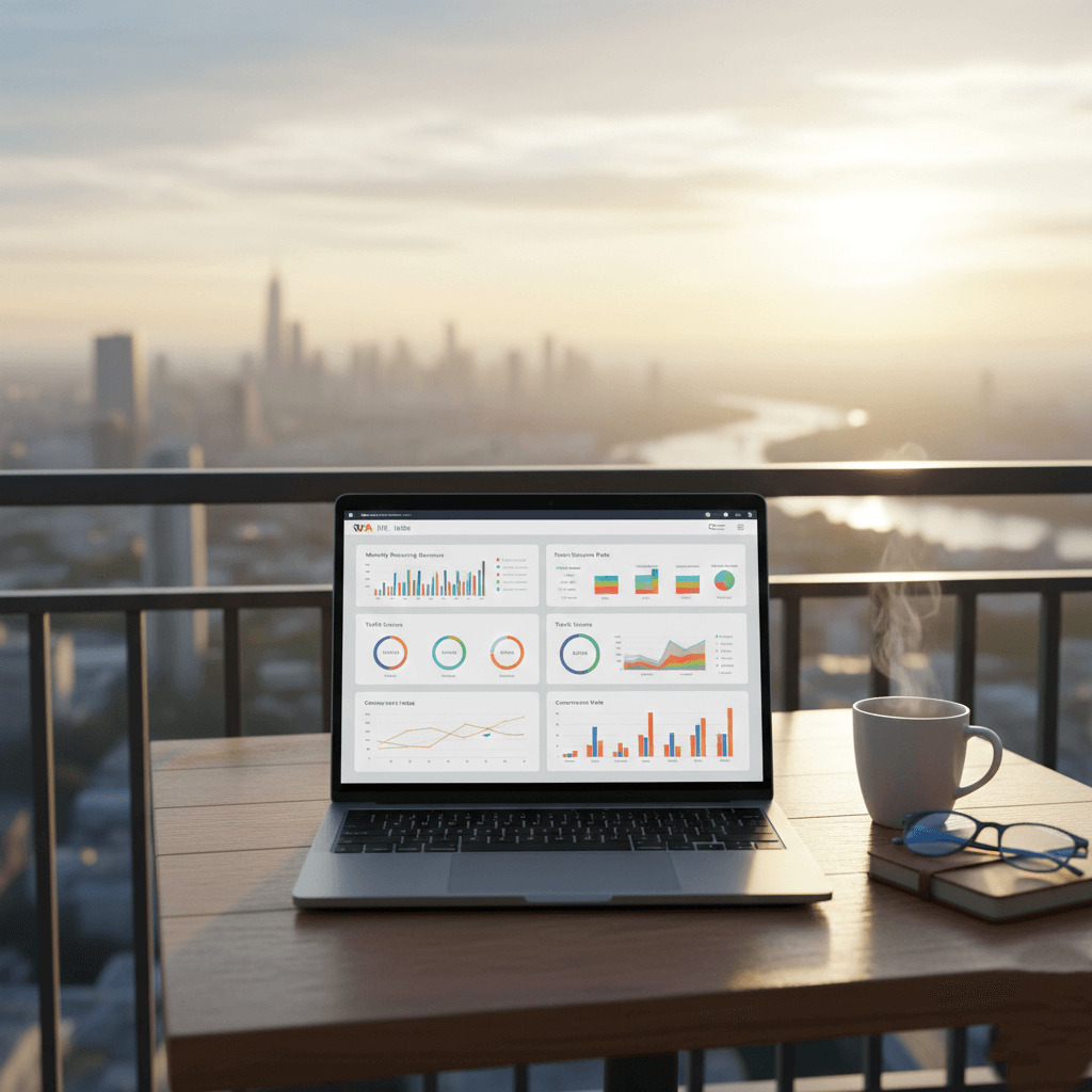 A digital nomad working on the Wealthy Affiliate platform from a laptop.